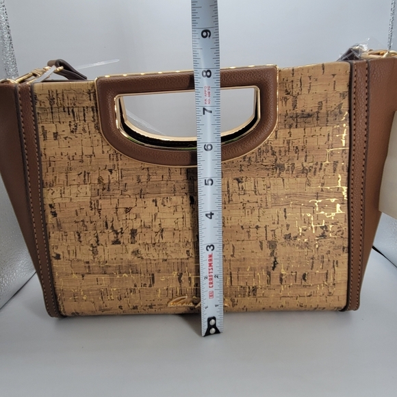 Anne Klein Cork Handle Crossbody Handbag Clutch Gold Metallic Magnet Clousure - Picture 11 of 13